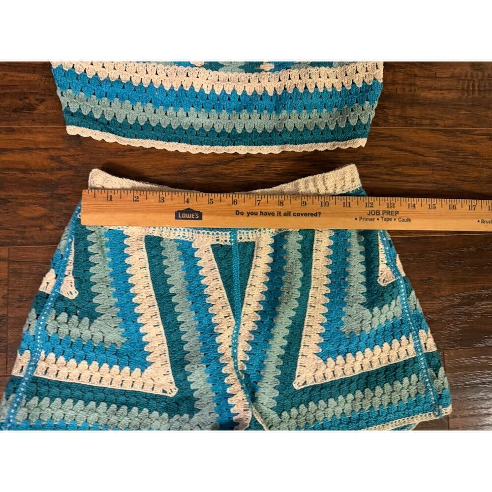Rebellion Again Crochet Knit Cropped Tank And Shorts Outfit Boho Hippie Size S - Picture 6 of 7